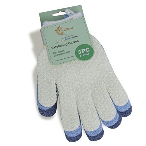 Evridwear Exfoliating Glove for Shower Man and Women, Dual Texture Bath Body Scrub Gloves Dead Skin Cell Remover forHome Spa, Massage,with Hanging Loop (3 Gloves Not 3 Pair) - Image 1