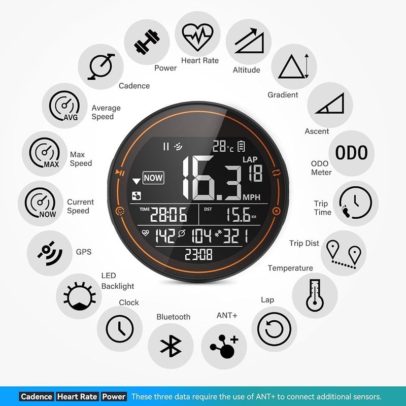 NALACAL GPS Bike Computer with ANT+ and Bluetooth Connectivity, Wireless Cycling Computer Speedometer and Odometer Waterproof Bicycle Computer Mini GPS Tracker 2.5 Inch Screen for Bikers Outdoor Cycling - Image 4