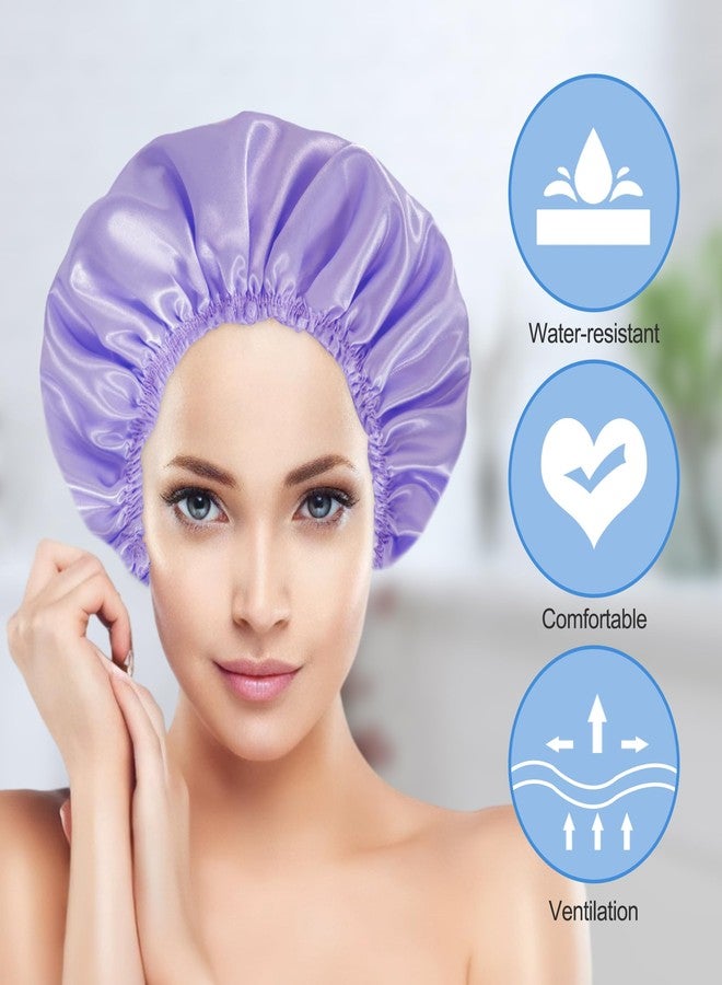 Happtiger Shower Cap for Women Set of 4, Bath Caps, Double Layers Hair Caps + 2 Satin Hair Scrunchies, Reusable Waterproof Shower Caps, Elastic Hair Cap for Shower - Pattern C - Image 4
