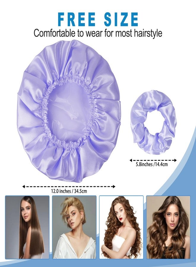 Happtiger Shower Cap for Women Set of 4, Bath Caps, Double Layers Hair Caps + 2 Satin Hair Scrunchies, Reusable Waterproof Shower Caps, Elastic Hair Cap for Shower - Pattern C - Image 3