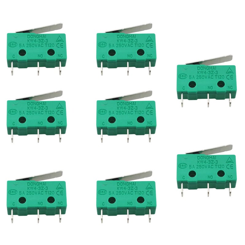 klarako 8PCS KW4-3Z-3 Micro Limit Switch KW4-3Z-3 Micro Switch KW4 Limit Switch 3 Terminals Momentary Short Straight Lever Type Green - Image 1