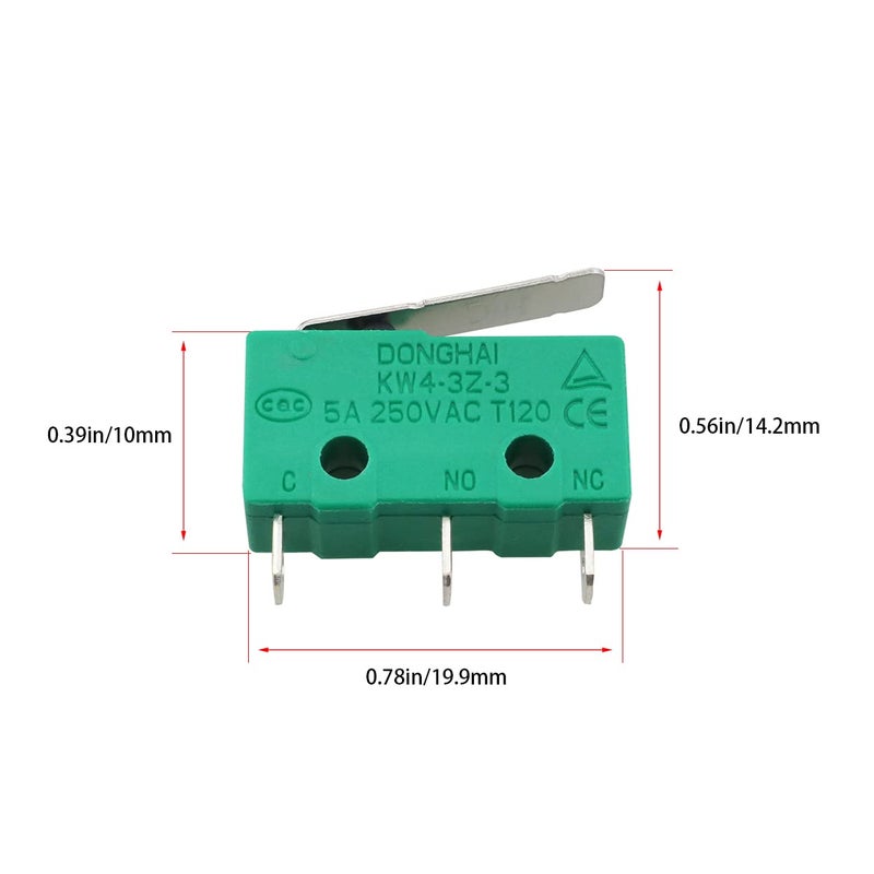 klarako 8PCS KW4-3Z-3 Micro Limit Switch KW4-3Z-3 Micro Switch KW4 Limit Switch 3 Terminals Momentary Short Straight Lever Type Green - Image 2