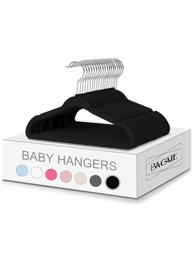 BAGAIL شماعات أطفال باجاييل من المخمل 11 بوصة شماعات ملابس الأطفال غير قابلة للانزلاق للأطفال الرضع/الصغار (أسود، 50 قطعة) - Image 1