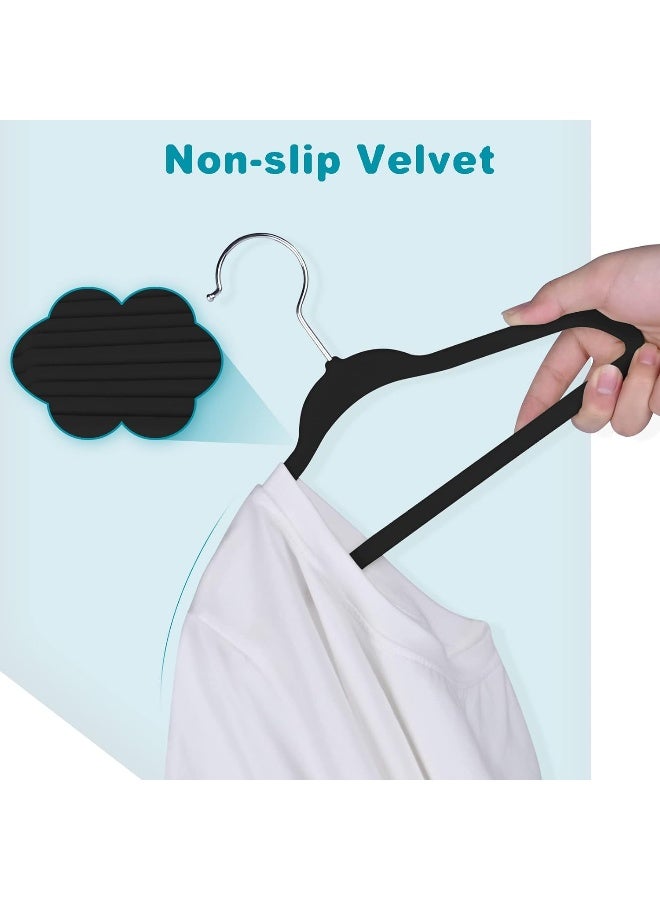 BAGAIL شماعات أطفال باجاييل من المخمل 11 بوصة شماعات ملابس الأطفال غير قابلة للانزلاق للأطفال الرضع/الصغار (أسود، 50 قطعة) - Image 4