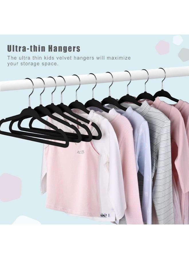 BAGAIL شماعات أطفال باجاييل من المخمل 11 بوصة شماعات ملابس الأطفال غير قابلة للانزلاق للأطفال الرضع/الصغار (أسود، 50 قطعة) - Image 5