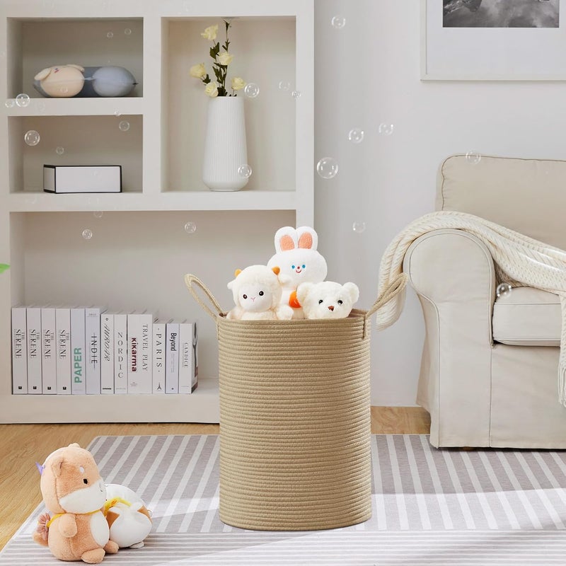 VIPOSCO Large Laundry Hamper, Tall Woven Rope Storage Basket for Blanket, Toys, Dirty Clothes in Living Room, Bathroom, Bedroom - 58L Jute - Image 2