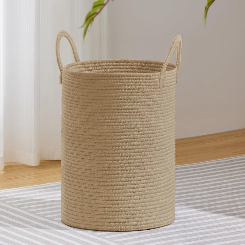VIPOSCO Large Laundry Hamper, Tall Woven Rope Storage Basket for Blanket, Toys, Dirty Clothes in Living Room, Bathroom, Bedroom - 58L Jute - Image 1