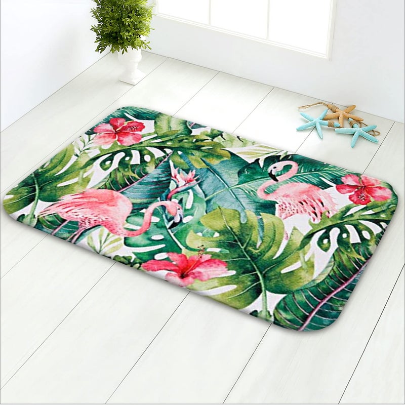LIVILAN Green Bathroom Leaf Rug  Tropical Design  Flamingo 16 x 24