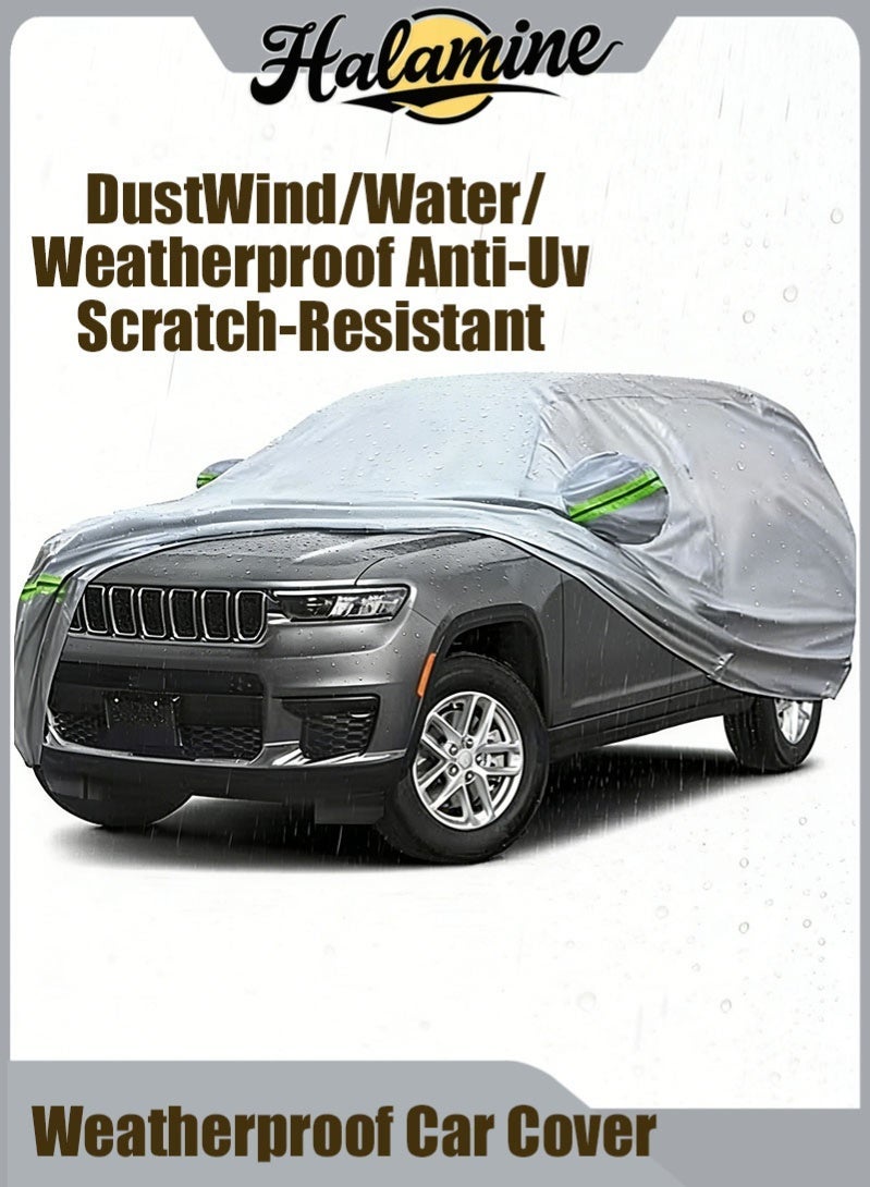 Halamine Weatherproof Car Cover ,Car Cover for Outdoor All Weather Protection,3 cm thickened, Easy 1-Minute Setup,With Length Between 4.15M and 4.9M,Sunscreen UV Protection ,DustWind/Water/Weatherproof Anti-Uv Scratch-Resistant ,For Sedan,Silver - Image 1