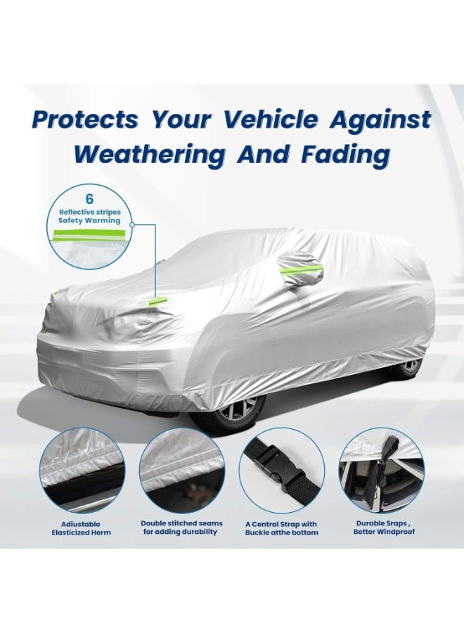 Halamine Weatherproof Car Cover ,Car Cover for Outdoor All Weather Protection,3 cm thickened, Easy 1-Minute Setup,With Length Between 4.15M and 4.9M,Sunscreen UV Protection ,DustWind/Water/Weatherproof Anti-Uv Scratch-Resistant ,For Sedan,Silver - Image 2