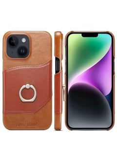 Case Cover For iPhone 15 Fierre Shann Oil Wax Texture Genuine Leather Back Cover Phone Case Brown