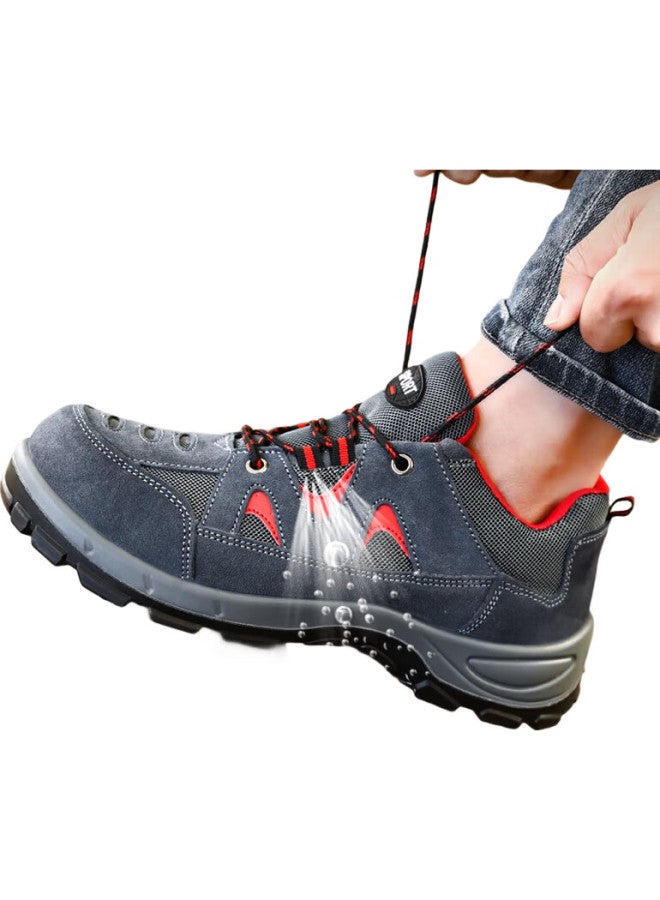 JUNBU Safety Shoes For Men With Steel Toe Cap, Anti-Smashing, Anti-Puncture, Lightweight, Breathable Work Safety Functional Shoes 3020-1 Size 42 - Image 1