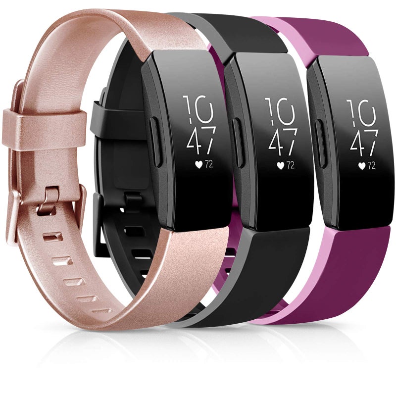 AK 3 Pack Soft TPU Bands Compatible with Fitbit Inspire 2 / HR / Ace 2 - Waterproof Sports Straps (Rose Gold/Black/Sangria, Small) - Image 1