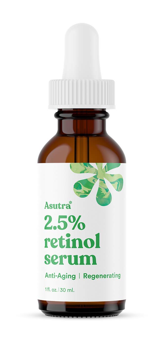 سيروم ريتينول 2.5% من ASUTRA، 1 أونصة سائلة - حمض الهيالورونيك، فيتامين E، جنين القمح، الألوة، وزيت الجوجوبا، سيروم وجه مملوء