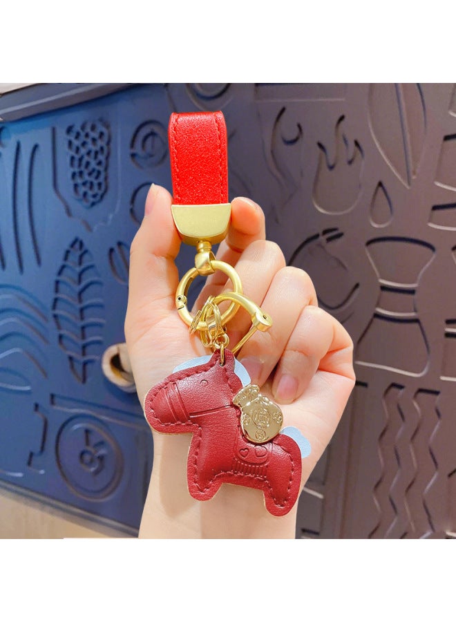 Creative Cartoon "get Rich Instantly" Leather Horseshoe Keychain Cute Bag Pendant Car Keychain Gift