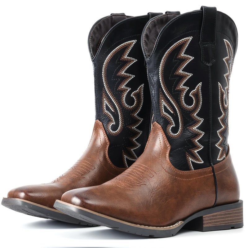 IUV Cowboy Boots For Men Western Boot Durable Fashionable Retro Classic Embroidered Pull On Slip Resistant Assorted Colors Boots - Image 4