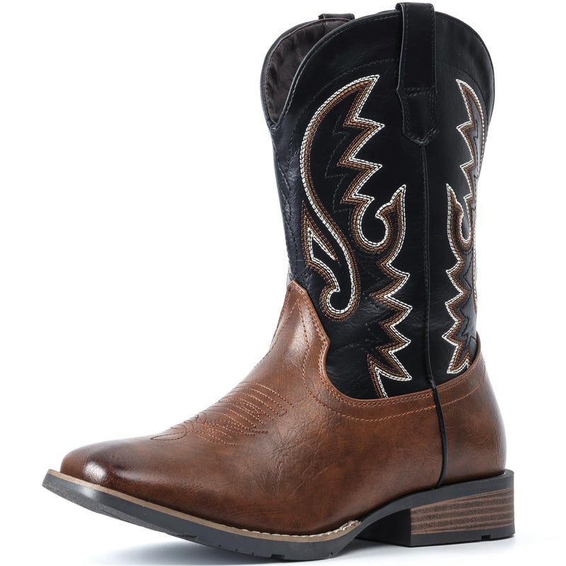 IUV Cowboy Boots For Men Western Boot Durable Fashionable Retro Classic Embroidered Pull On Slip Resistant Assorted Colors Boots - Image 1