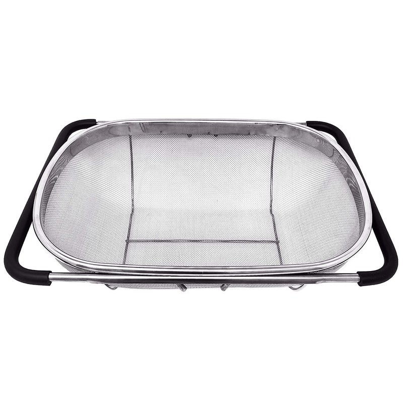 JEEJEX Over The Sink Colander Strainer Basket Stainless Steel for Kitchen Sink with Rubber Grip Fine Mesh Stainless Steel Large Expandable Metal Strainer for Pasta Food Vegetable Rinse Fruits - Image 2