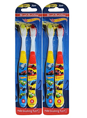 Brush Buddies Brush Buddies Hot Wheels Toothbrushes for Kids Soft Bristle Childrens Toothbrush Set Fun Hot Wheels Designs 4Count Hot Wheels Toothbrush Set 4 Toothbrushes Childrens Soft Bristle