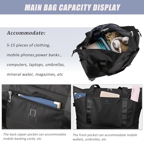 DOJUNS Duffle Bag with Wheels,Foldable Duffle Bag for Travel,Large Suitcases with Wheels,Foldable Travel Bags,Expandable Luggage,Carry on Luggage for Women Men (Pink) - Image 3