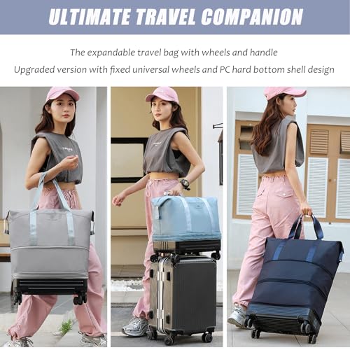 DOJUNS Duffle Bag with Wheels,Foldable Duffle Bag for Travel,Large Suitcases with Wheels,Foldable Travel Bags,Expandable Luggage,Carry on Luggage for Women Men (Pink) - Image 5