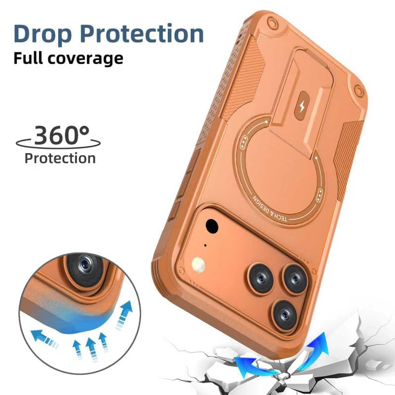 US LITE Back Cover for iPhone 17 Pro with Portable Kickstand | Mag-Safe Compatible Magnetic Case | Shockproof Military Grade Protection | Extreme Protection Phone Cover – Orange - Image 3