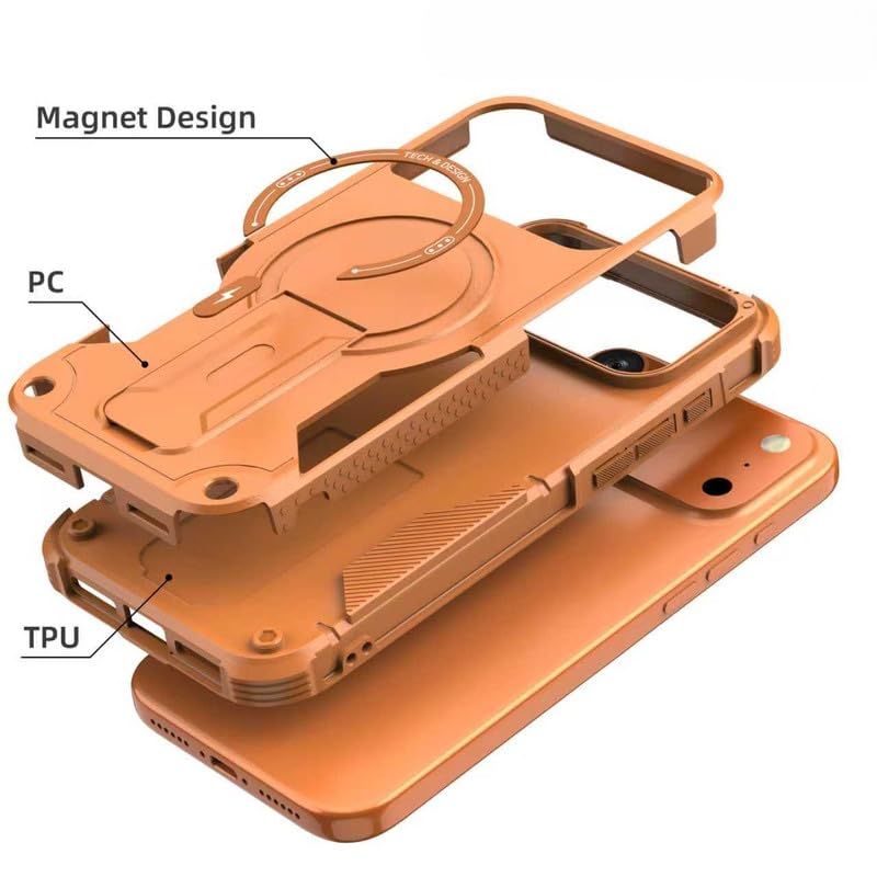 US LITE Back Cover for iPhone 17 Pro with Portable Kickstand | Mag-Safe Compatible Magnetic Case | Shockproof Military Grade Protection | Extreme Protection Phone Cover – Orange - Image 4