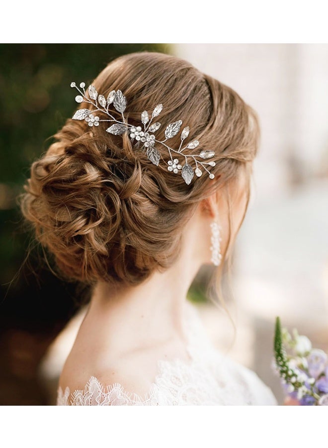 2 Pcs Leaf Hair Combs, Silver Rhinestone Hair Comb Clips, Hair Side Comb Clips, Crystal Wedding Headpiece Accessories - Image 5