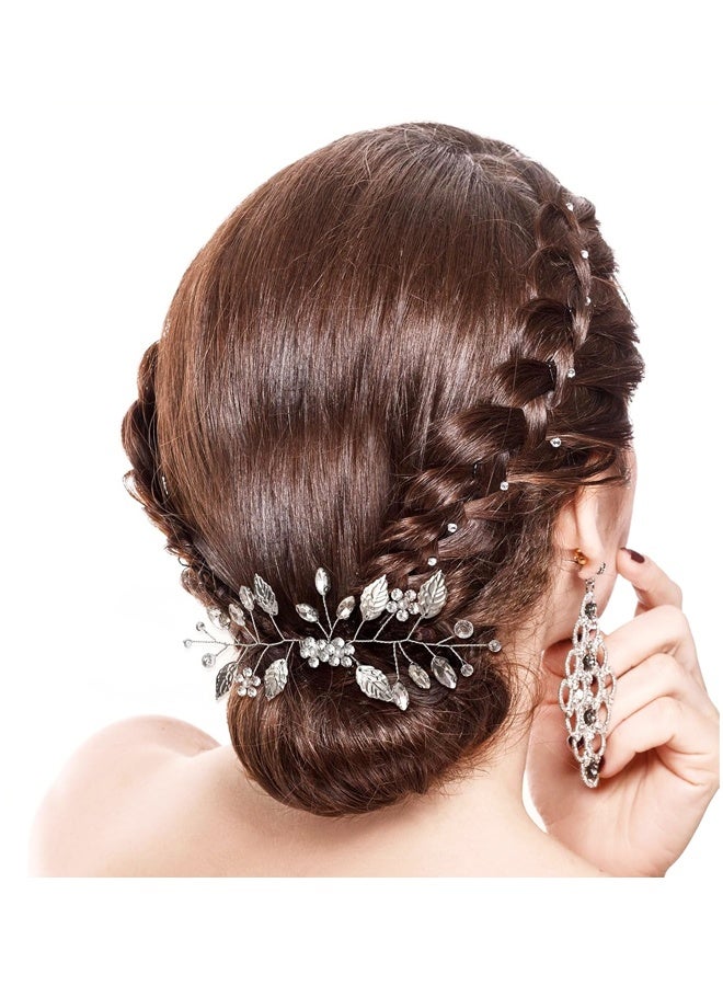 2 Pcs Leaf Hair Combs, Silver Rhinestone Hair Comb Clips, Hair Side Comb Clips, Crystal Wedding Headpiece Accessories - Image 4