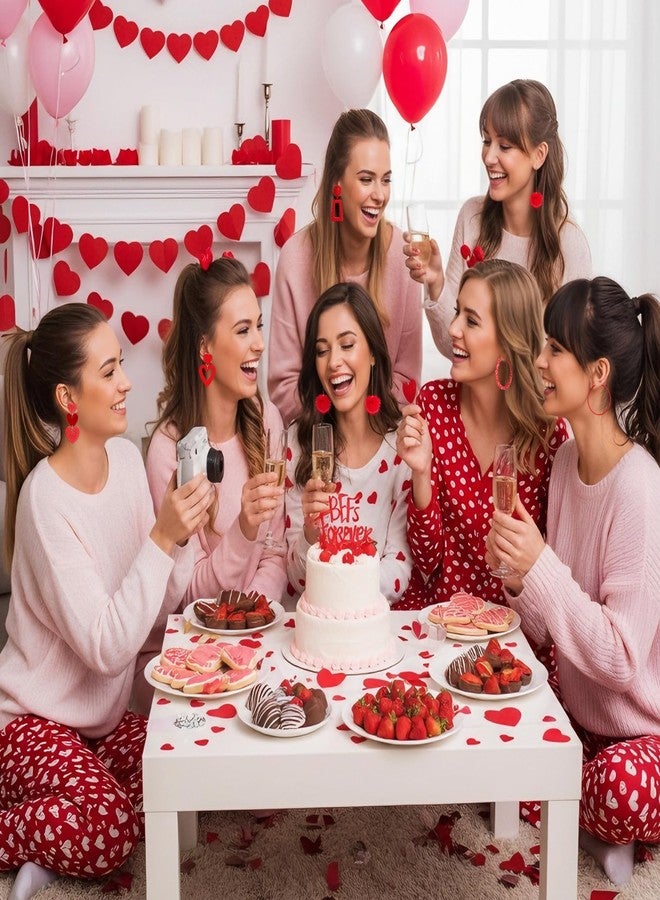 Batiyeer 6 Pairs Valentine Earrings Set Heart Boho Glitter Sequins Hoop Earring for Women Mother's Day Gift(Red) - Image 4