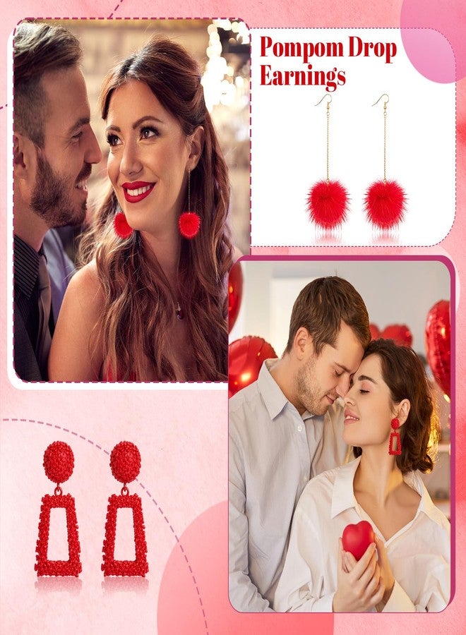 Batiyeer 6 Pairs Valentine Earrings Set Heart Boho Glitter Sequins Hoop Earring for Women Mother's Day Gift(Red) - Image 5