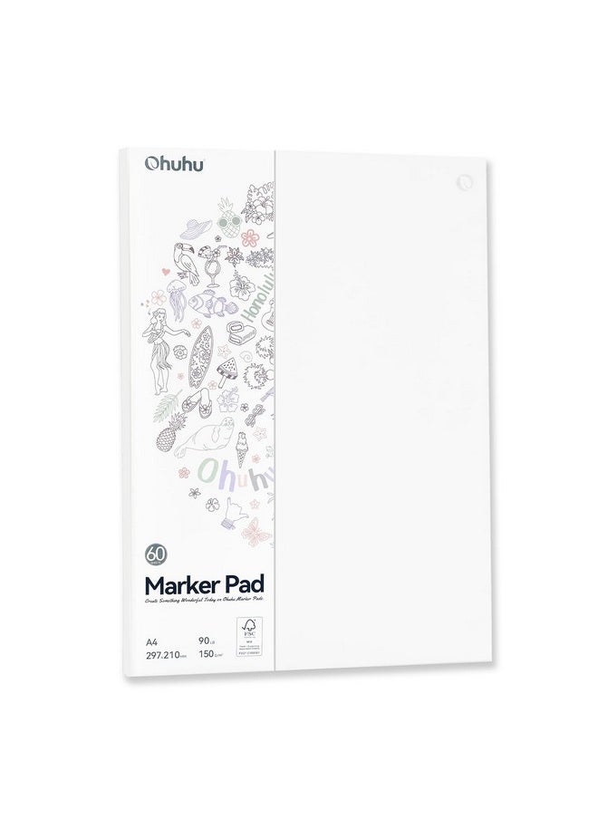 Ohuhu - Ohuhu Sketchbook A4, Bleedproof Double Sided, 60 Sheets/120 Pages of 150GSM Smooth Drawing Paper, Large Paper Size, Glue-Bound Art Book Marker Pad for Alcohol Markers - Image 1