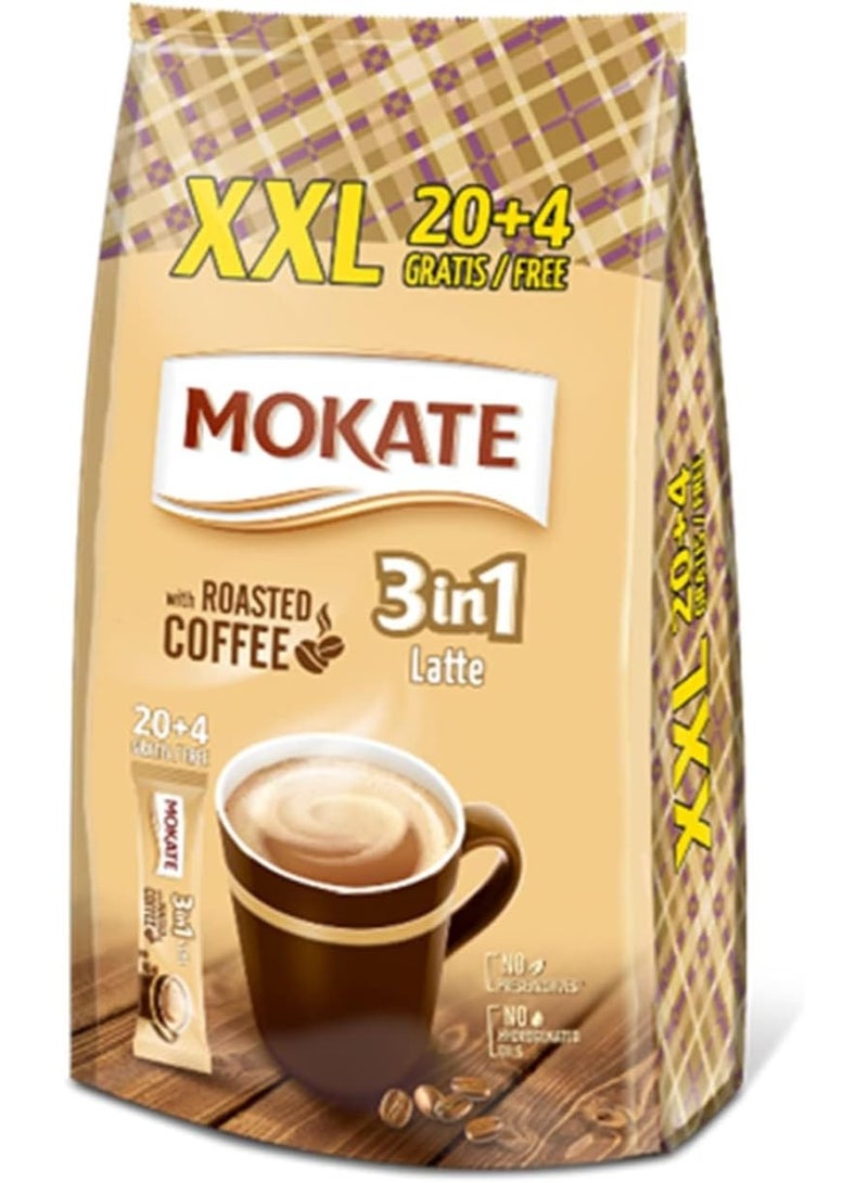 MOKATE 3 in 1 Latte Roasted Instant Coffee 15g x 24 Sachets 360g - Image 1