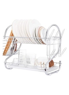 ELTRAZONE ELTERAZONE Dish Drying Rack Over the Sink, 2-Tier Dish Rack with Utensil Holder, Water Cup Holder and Drain Board for Kitchen Counter  - Image 1