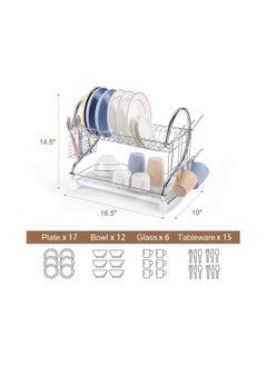 ELTRAZONE ELTERAZONE Dish Drying Rack Over the Sink, 2-Tier Dish Rack with Utensil Holder, Water Cup Holder and Drain Board for Kitchen Counter  - Image 2