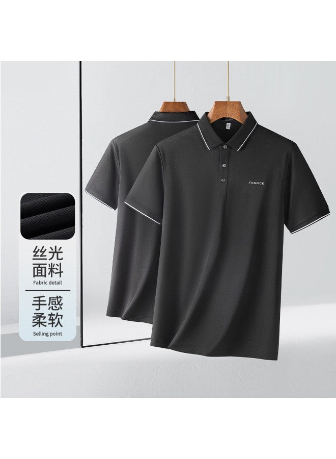 Fomoce summer Minimalist Fashion Solid Color Lapel Soft Touch Men's Short Sleeve Polo Shirt - Image 2