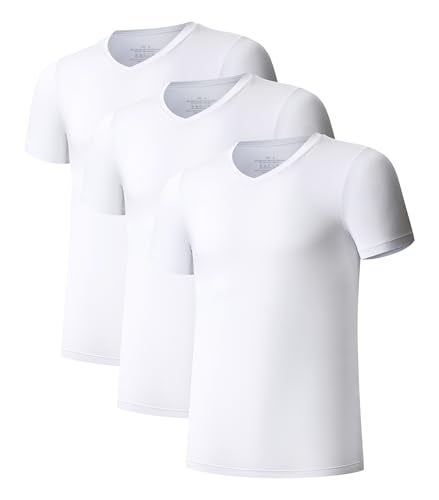COLORFULLEAF Mens Undershirt Bamboo Rayon VNeck TShirts Short Sleeve Tagless Tees Slim Fit Underwear 3Pack White M - Image 1