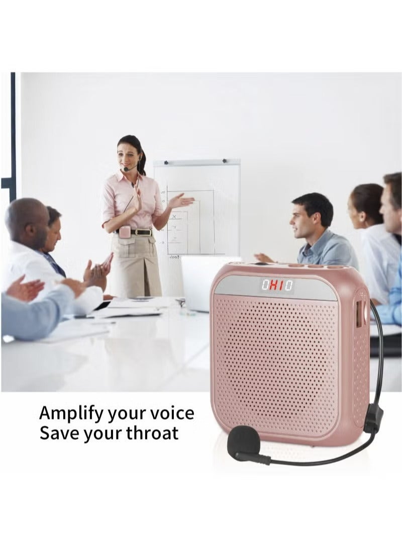 Voice Amplifier, 3.5mm Wired Microphone Headphone Voice Amplifier 2200mAh Rechargeable Multifunctional Noise Canceling Speaker Support U Disk and TF Card, Rose - Image 5