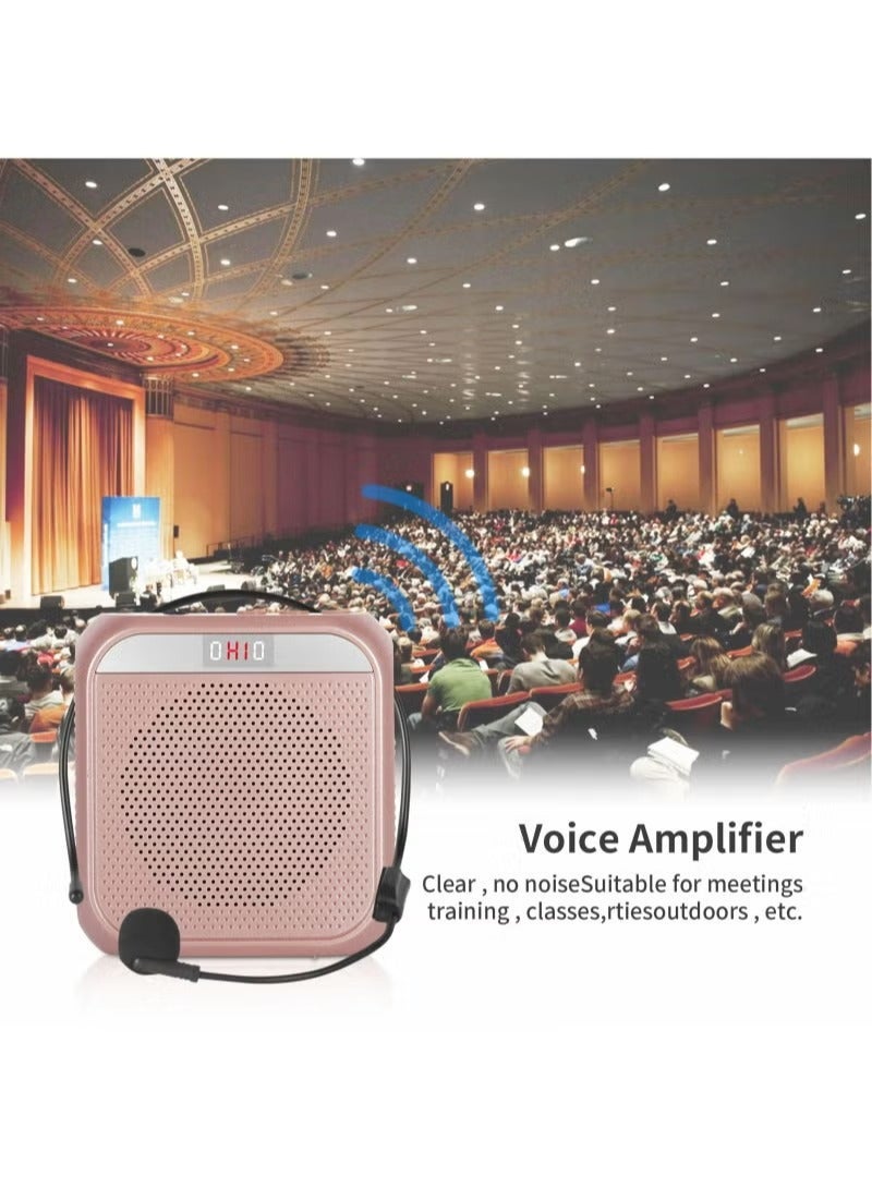 Voice Amplifier, 3.5mm Wired Microphone Headphone Voice Amplifier 2200mAh Rechargeable Multifunctional Noise Canceling Speaker Support U Disk and TF Card, Rose - Image 3