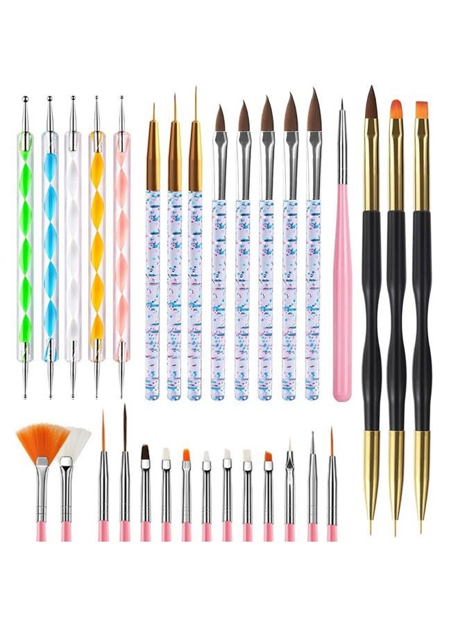 FULINJOY 31PCS Nail Art Brushes, Nail Art Tool Set, Double Ended Nail Dotting Tools, Nail Dust Brush, Striping Nail Art Brushes for Long Lines, Nail Drawing Pen For Nail Design - Image 1