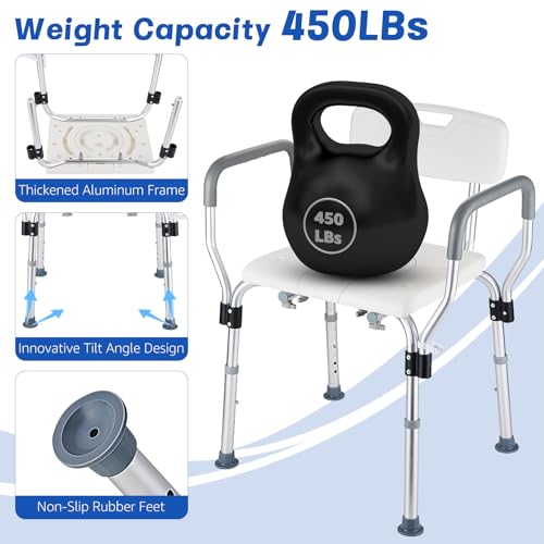 KSITEX Shower Chair for Inside Shower 450 LB Heavy Duty, Handicap Toilet Chairs for Seniors with Arms, Shower Seat for Elderly and Disabled Inside Tub, Padded Bath Chairs for Shower Stall - Image 4