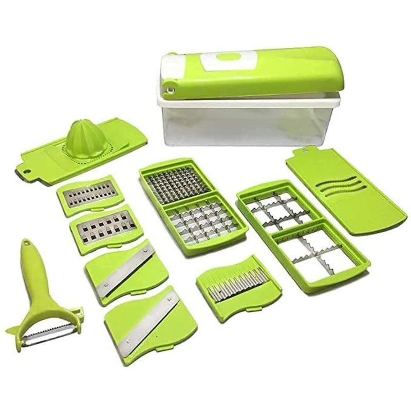 PATTAR 12 in 1 Vegetable Chipser Fruit Chopper Slicer Grater Peeler Jumbo Chipser Veg Cutter Veg Chopper Vegetable Chopper for Kitchen Plastic and Stainless Steel Green - Image 1