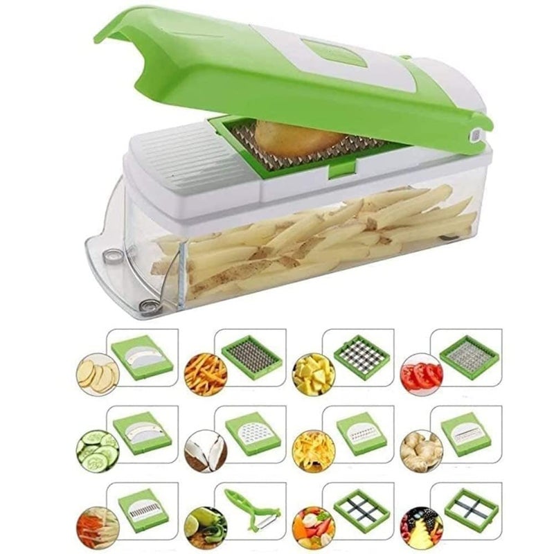 PATTAR 12 in 1 Vegetable Chipser Fruit Chopper Slicer Grater Peeler Jumbo Chipser Veg Cutter Veg Chopper Vegetable Chopper for Kitchen Plastic and Stainless Steel Green - Image 2
