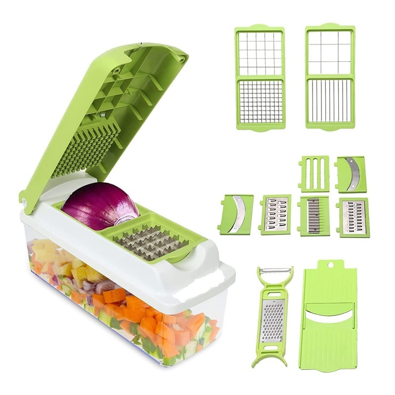PATTAR 12 in 1 Vegetable Chipser Fruit Chopper Slicer Grater Peeler Jumbo Chipser Veg Cutter Veg Chopper Vegetable Chopper for Kitchen Plastic and Stainless Steel Green - Image 3