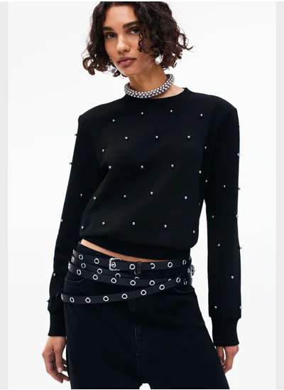 اتش اند ام Embellished Crew Neck Sweatshirt