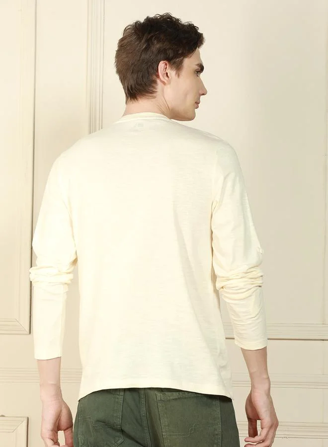 Dennis Lingo Men's Off White 100% Cotton Solid Pattern Regular Fit T-Shirt