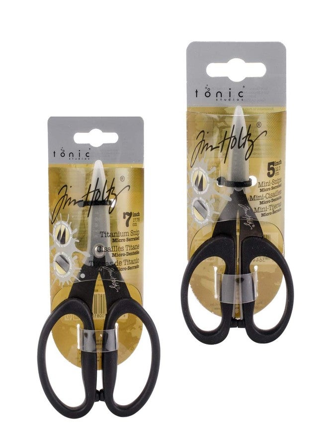Tim Holtz Scissors & Snips - Kushgrip Non-Stick Serrated Scissors Set - Mini Snips 5" & Micro Scissors 7" - Bundle of 2 Items TT - Image 1