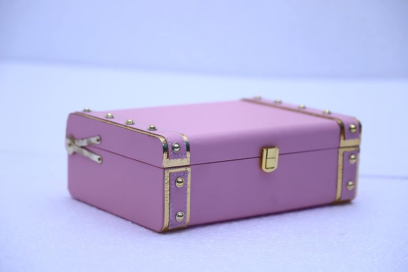 Each and Everything Each and Everything Decorative storage Gift Engineered Wood Trunk Box India Traditional Beautiful MDF and PU Leather Trunk Box for gifting showpiece etc 10x7x35 Inches Baby Pink  - Image 2