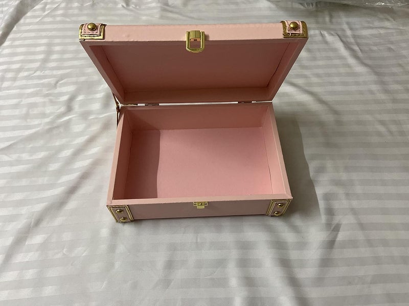 Each and Everything Each and Everything Decorative storage Gift Engineered Wood Trunk Box India Traditional Beautiful MDF and PU Leather Trunk Box for gifting showpiece etc 10x7x35 Inches Baby Pink  - Image 3