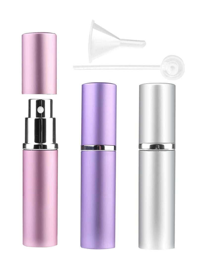 zi Refillable Travel Perfume Atomizer Bottles, 3 Pcs 6ml, Mini Portable Spray Bottles for Perfume Aftershave, Empty Travel Bottles with Funnel (Pink, Silver, Purple) - Image 1
